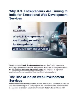 Why U.S. Entrepreneurs Are Turning to India for Exceptional Web Development Services