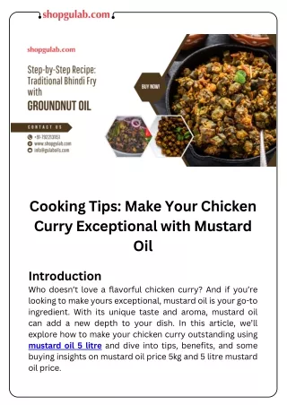 Cooking Tips Make Your Chicken Curry Exceptional with Mustard Oil