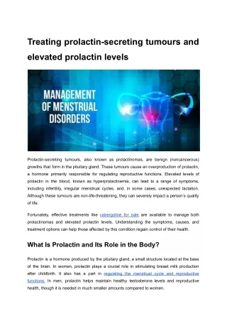 Treating prolactin-secreting tumours and elevated prolactin levels