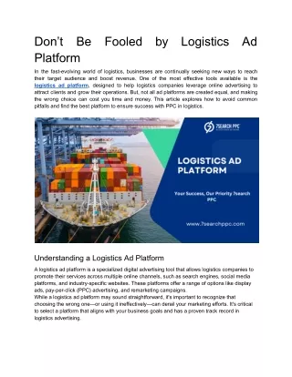 Don’t Be Fooled by Logistics Ad Platform