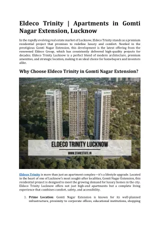 Eldeco Trinity | Apartments In Gomti Nagar Extension Lucknow