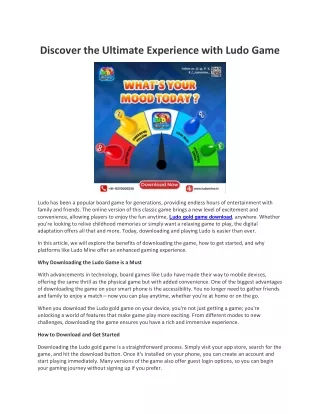 Discover the Ultimate Experience with Ludo Game