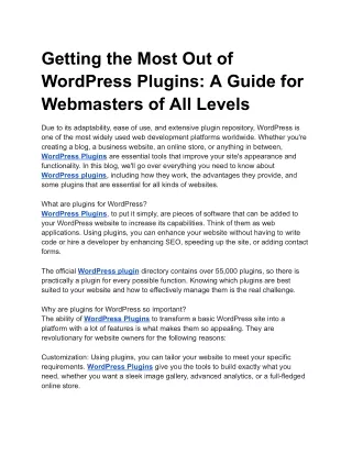 Getting the Most Out of WordPress Plugins: A Guide for Webmasters of All Levels