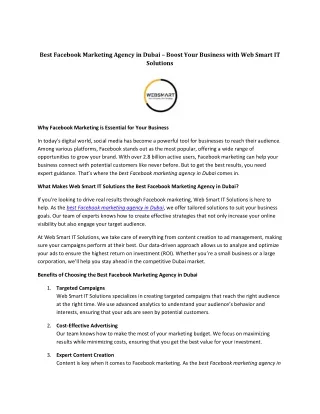 Best Facebook Marketing Agency in Dubai – Boost Your Business with Web Smart IT Solutions