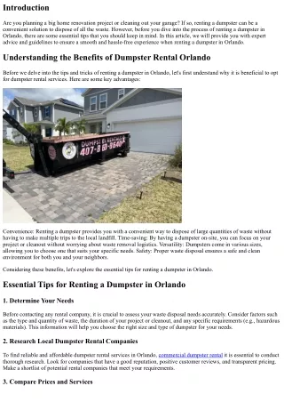 Essential Tips for Renting a Dumpster in Orlando
