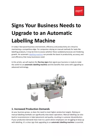 Signs Your Business Needs to Upgrade to Automatic Labelling Machine