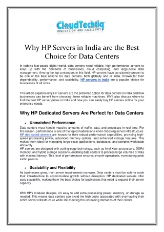 Why HP Servers in India are the Best Choice for Data Centers