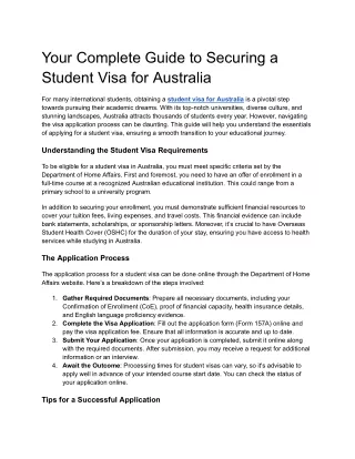 Your Complete Guide to Securing a Student Visa for Australia