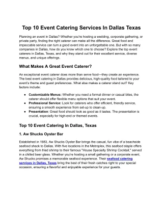 Top 10 Event Catering Services In Dallas Texas