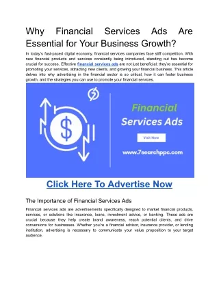 Why Financial Services Ads Are Essential for Your Business Growth