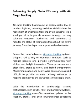 Enhancing Supply Chain Efficiency with Air Cargo Tracking