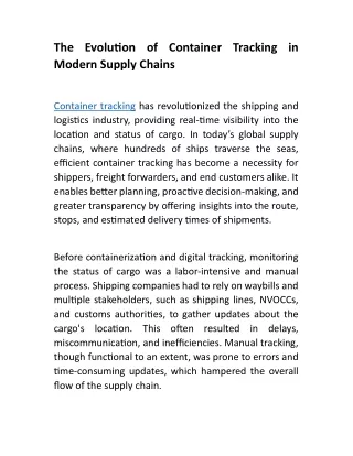 The Evolution of Container Tracking in Modern Supply Chains