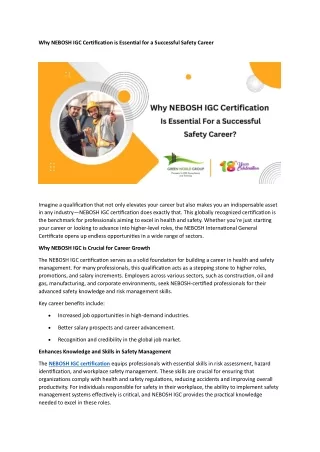 Why NEBOSH IGC Certification is Essential for a Successful Safety Career