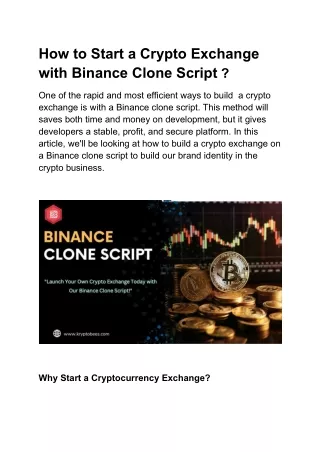 How to Start a Cryptocurrency Exchange with Binance Clone Script _