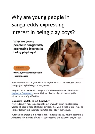 Why are young people in Sangareddy expressing interest in being play boys_