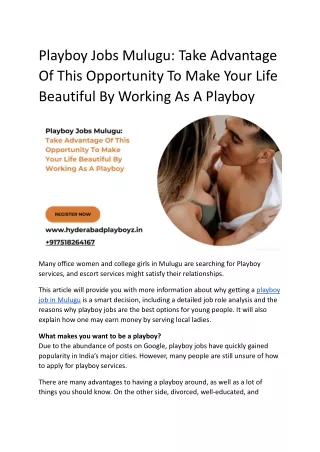 Playboy Jobs Mulugu_ Take Advantage Of This Opportunity To Make Your Life Beautiful By Working As A Playboy