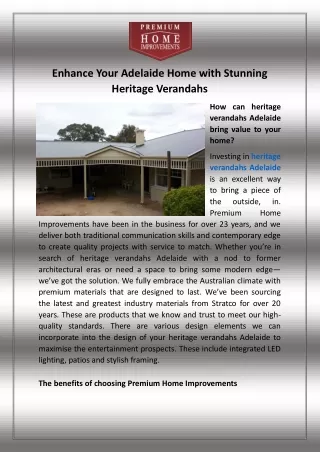 Enhance Your Adelaide Home with Stunning Heritage Verandahs