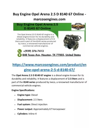 Buy Engine Opel Arena 2.5 D 8140 67 Online - marcosengines.com