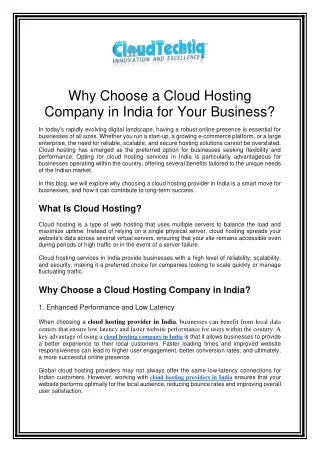 Why Choose a Cloud Hosting Company in India for Your Business