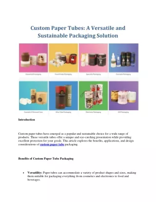 Custom Paper Tubes A Versatile and Sustainable Packaging Solution