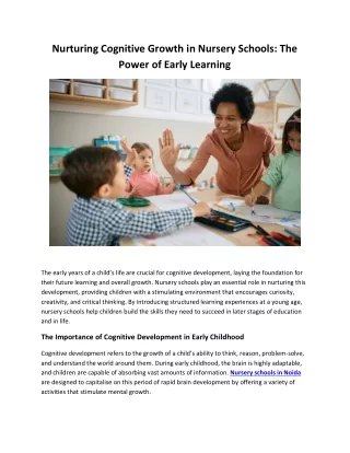 Nurturing Cognitive Growth in Nursery Schools: The Power of Early Learning