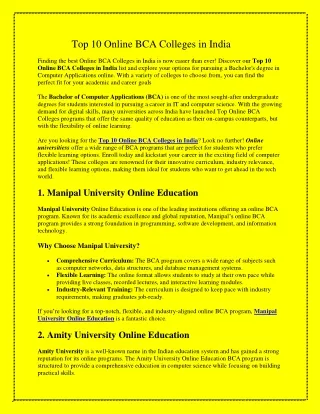Top 10 Online BCA Colleges in India
