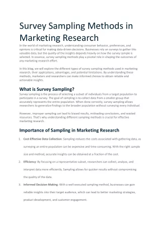 Survey Sampling Methods in Marketing Research