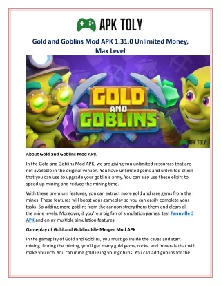 Gold and Goblins Mod APK 1.31.0 Unlimited Money, Max Level