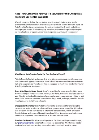 AutoTranzCarRental Your Go-To Solution for the Cheapest & Premium Car Rental in Jakarta