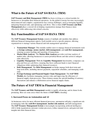 What is the Future of SAP S4 Hana TRM (Treasury and Risk Management)