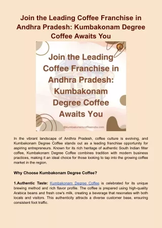 Join the Leading Coffee Franchise in Andhra Pradesh_ Kumbakonam Degree Coffee Awaits You