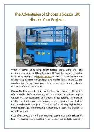 The Advantages of Choosing Scissor Lift Hire for Your Projects