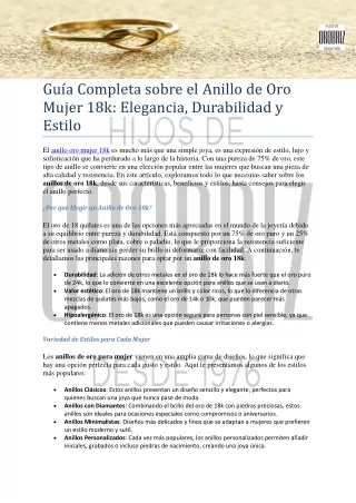 Guía Completa sobre el Anillo de Oro Mujer 18k