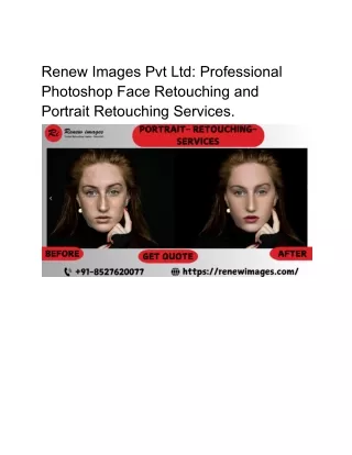 Renew Images Pvt Ltd: Professional Photoshop Face Retouching and Portrait Retouc