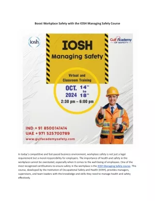 Boost Workplace Safety with the IOSH Managing Safely Course