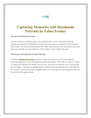 Capturing Memories with Handmade Portraits by Fabus Frames