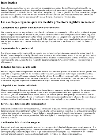 Les avantages ergonomiques des meubles présentoirs réglables en hauteur