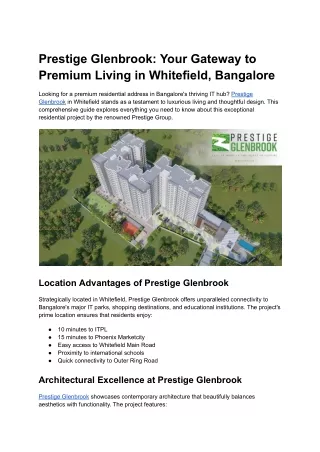 Prestige Glenbrook_ Your Gateway to Premium Living in Whitefield, Bangalore