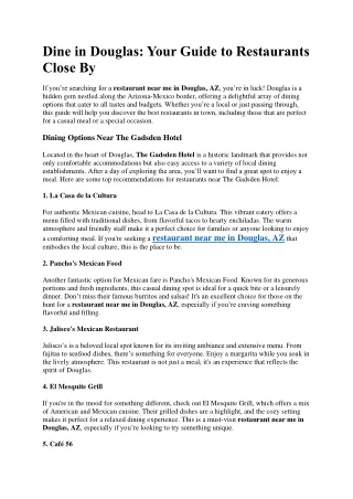 Dine in Douglas Your Guide to Restaurants Close By