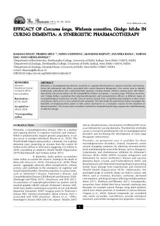 EFFICACY OF Curcuma longa, Withania somnifera, Ginkgo biloba IN CURING DEMENTIA: