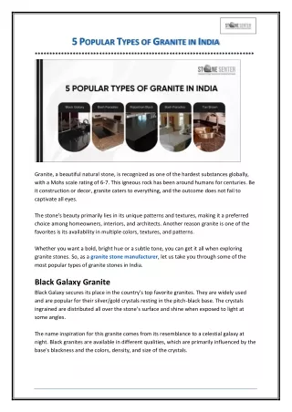 5 Popular Types of Granite in India