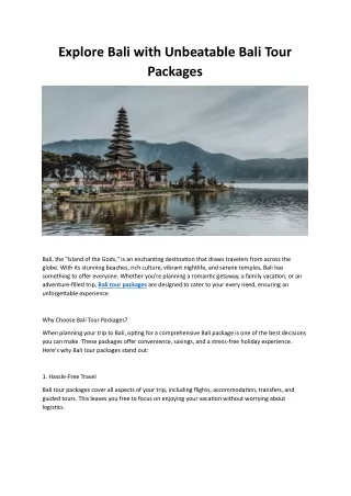 Explore Bali with Unbeatable Bali Tour Packages