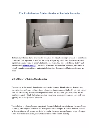 The Evolution and Modernization of Bathtub Factories