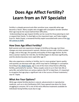 Does Age Affect Fertility Learn from an IVF Specialist