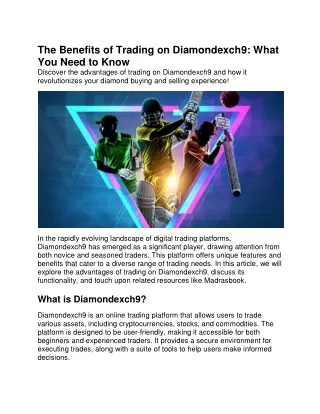 The Benefits of Trading on Diamondexch9: What You Need to Know