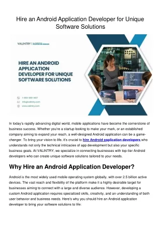 Hire an Android Application Developer for Unique Software Solutions