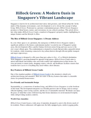 Hillock Green A Modern Oasis in Singapore’s Vibrant Landscape