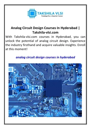 Analog Circuit Design Courses In Hyderabad Takshila-vlsi.com