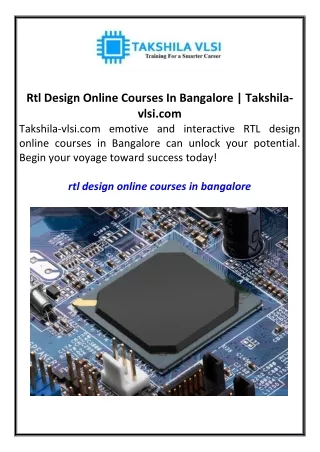 Rtl Design Online Courses In Bangalore Takshila-vlsi.com