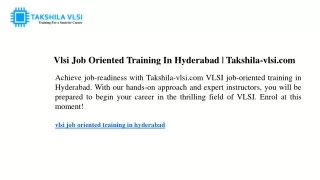 Vlsi Job Oriented Training In Hyderabad Takshila-vlsi.com